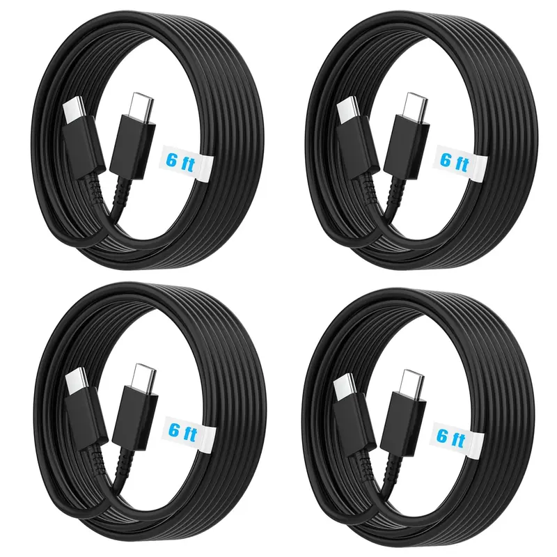 SANPRIO 4-Pack 6ft Extra Long C-Type Fast Charging Cables, Long Cord for Samsung Galaxy S25-S21/Z Fold 3-5/Tablet & iPhone 16 Series/15, iPhone-Compatible Black Mobile Phone Cables, C-Type Cables