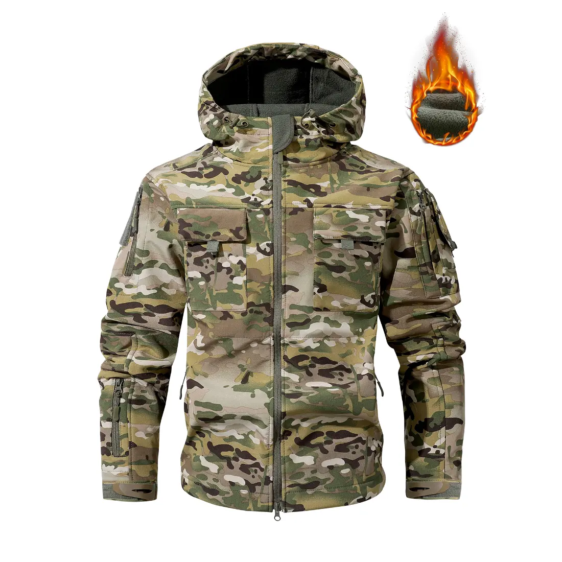 Men's Camouflage Military Jungle Tactical Jacket with Fleece Lining Windproof Cold-resistant Softshell Winter Coat with Multiple Pockets sohochic