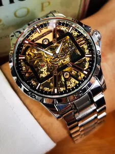 Men's Classic Round Dial Analog Mechanical Watch, Business Watch for Party, Daily Clothing Decor, Trendy & Exquisite Luminous Watch for Gift with Box