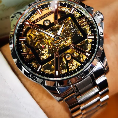Men's Classic Round Dial Analog Mechanical Watch, Stylish Watch, Business Watch for Party, Daily Clothing Decor, Trendy & Exquisite Luminous Watch for Gift with Box, Skeleton Watches, Mechanical Wristwatches