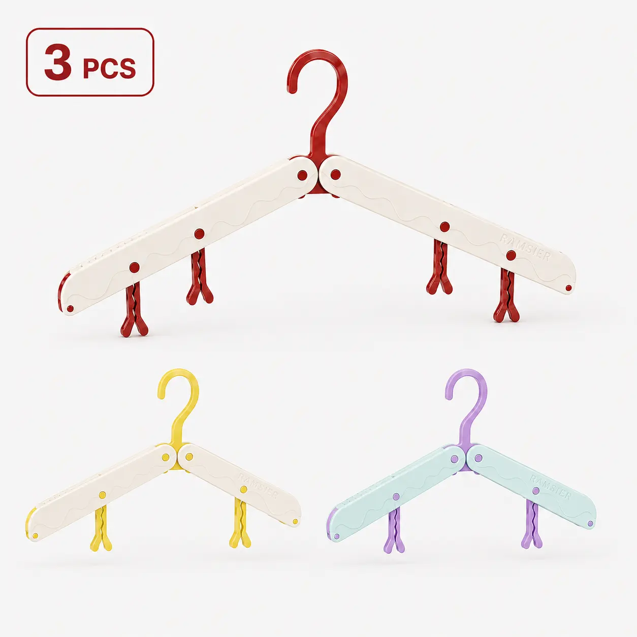 3 PCS Foldable Travel Hanging Clothes Hangers - Flat Compact Suitcase Space Saver, Non-Mark Non-Scratch Wrinkle-Free Garment Organizer, CleanTok Trending Pack Hack for Vacations, Small Closet Declutter