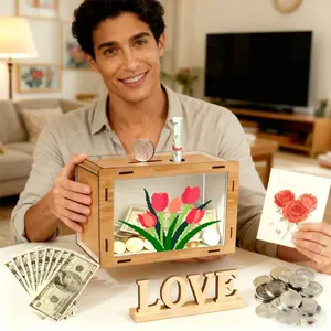 Half-Transparent Savings Bank, Floral Patterned Design, Ideal for Financial Planning & Saving Goals, Perfect Gift for Birthdays