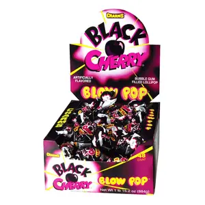 Charms Blow Pops Black Cherry 48 ct. - Sweet and Hard Candy Lollipop with Soft Chewy Bubble Gum Center with Black Cherry Flavor - 48 Count Box Snack Bonbon