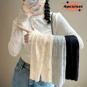 4 Pairs Bohemian Lace Breathable Sun Protection Sleeves UV Cooling Arm  Women Sports for Driving, Golfing, Fishing, Cycling, Hiking, Doing (4 Colors)