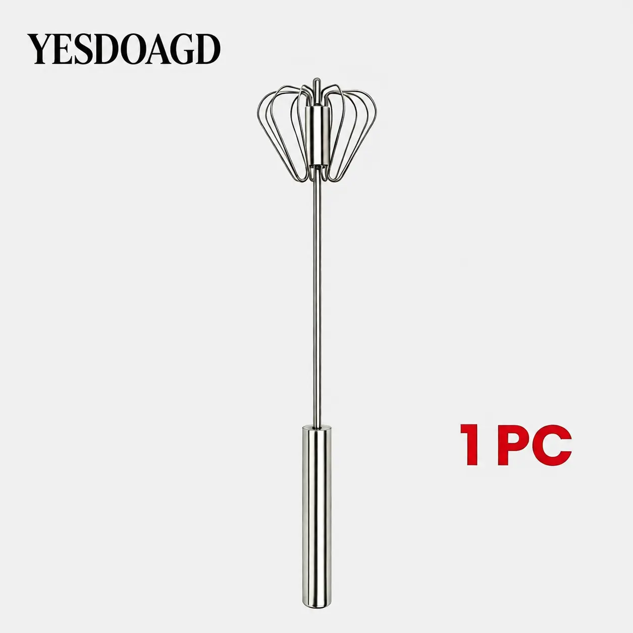 YESDOAGD Stainless Steel Rotary Push Whisk - Food-Grade Corrosion Res. Kitchen Utensil, Sturdy Riveted Construction, Semi-Automatic Whisk Shape Tool for Egg Whisking, Daily Use Cooking Tasks, Easy to Clean