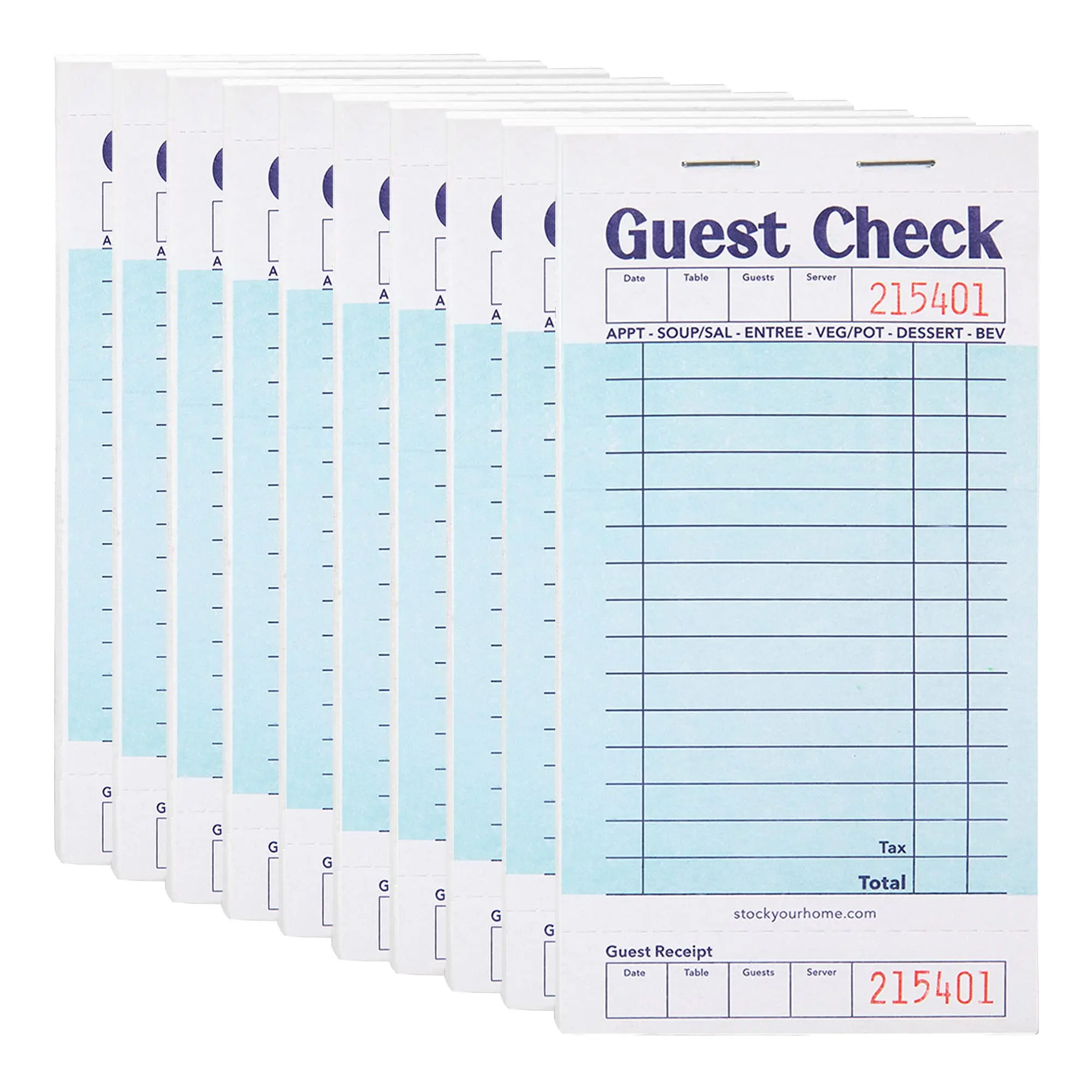 Stock Your Home Blue Guest Check Books for Servers (10 Pack) Server Note Pads, Waiter Checkbook, Food Receipt Book, Restaurant Order Pad, Paper Checks, Waitress Accessories, 500 Total Tickets