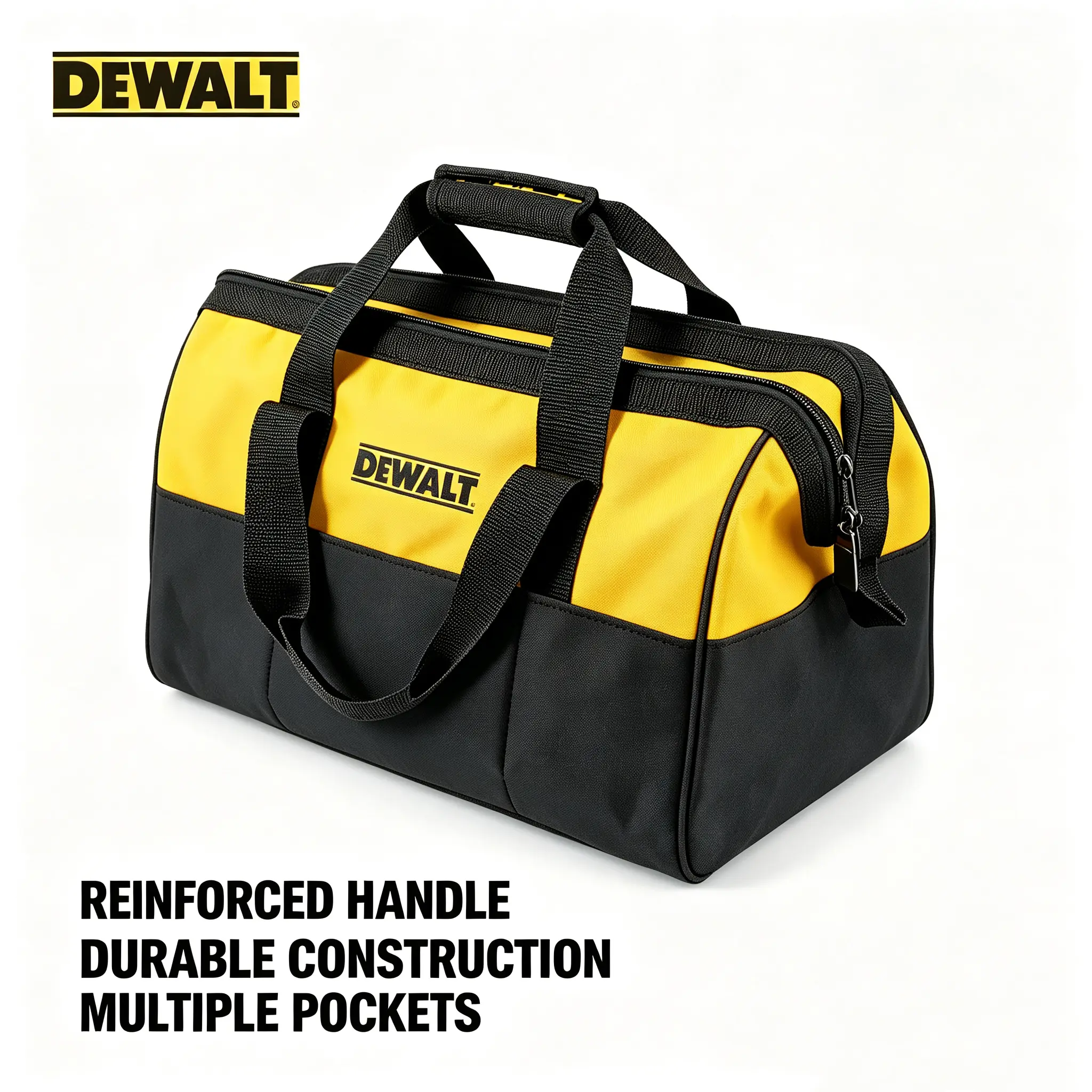 Dewalt Wear‑Resistant Water‑Repellent Tool Storage Bag, Reinforced Handles Zippered Tool Carrier With Multi‑Pocket Design, Holds Power Tools And Accessories For Construction Work, Garage Maintenance, Home Improvement And On‑Site Repair Tasks