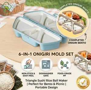 6-in-1 Kitchen Onigiri Mold Set, Smooth Foldable Compact Triangle Sushi Rice Ball Maker, Food-Grade PP Non-Stick Food Prep Tool for Bento, Dishwasher Safe & Portable