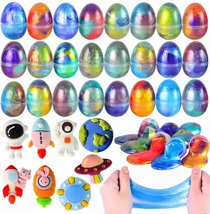24 Pcs Galaxy Slime Eggs with Toys, Unscented, Multi-color, Easter, Space Theme, 3+ Years, Small, Multi Color, Slime with Toys, Putty, Childrens Multi-item Party Favor Packs, Unisex Children
