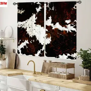 2D Flat 2Pcs Cow Print Curtains for Living Room Bedroom Kitchen Decor, Animal Hide Pattern, Rustic Farmhouse Style, High Definition, Light Filtering, Home Office Window Treatment