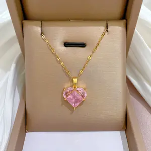 Eureka Stylish Pink Heart Pendant Gold Necklace