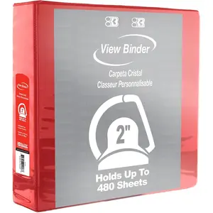 2" Red Slant-D Ring View Binder w/ 2 Pockets