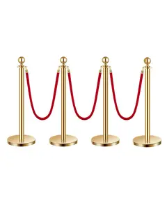 4PCS Gold Stanchions Posts with 3PCS 4.92 ft Red Velvet Rope, TikTokShopBlackFriday, Red Velvet Rope Stanchion Set Crowd Control Barriers, Stanchions and Velvet Ropes Red Carpet Poles for Party Supplies