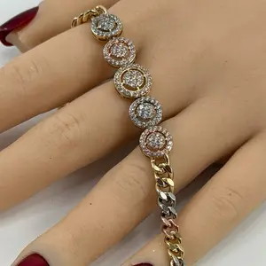 3 Tones Bracelet gold plated with Rhinestones, Gold, Silver, and Rose Gold Finish, (gold plated)Elegant Design for Women