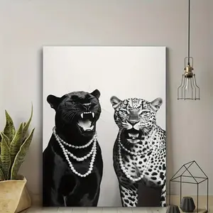 Vintage Animal Leopard Aesthetic Canvas Wall Art Cheetah Poster, with Wooden Frame Fashionable Painting Print, Suitable for Living Room Dormitory Bedroom Wall Decoration
