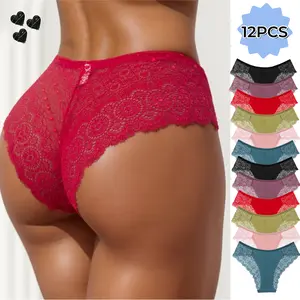 H Women's Seamless Cheeky Bikini Underwear Pack of 10 Laser Cut No Show Cheeky Panties with Lace Womenswear 12Pcs Basic Minimalist