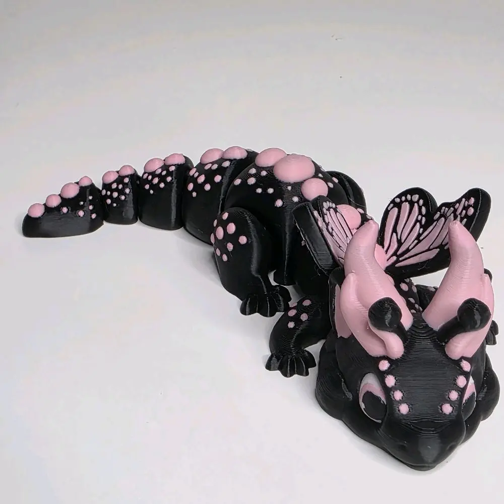 3D Printed Butterfly-Dragon Decor - Black with Vibrant Pink Wings, Spiky Details, Artistic Room Wall Ornaments (3D Printing Supplies), Vibrant Wings
