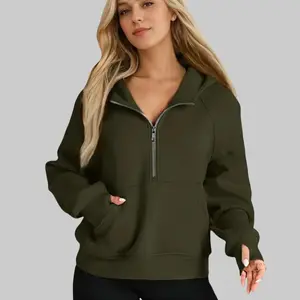 Women‘s Sweatshirts Half Zip Cropped Hoodies Fleece Pullover Quarter Zip Up Fall Outfits Clothes Winter Long Sleeve Oversized Fit Casual Loose Style Cozy Soft Fabric Thick