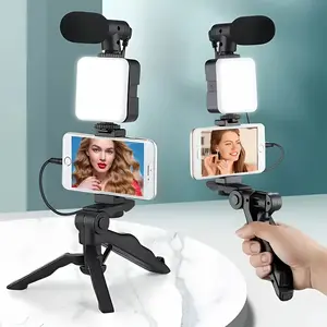 Professional Selfie Stick Light Kit with Tripod-like Stabilizer, 5-in-1 Phone Camera Stand & LED Ring Light, Portable /Smartphone Compatible for Live Streaming, Vlogging, YouTube, Interviews - Compatible with iPhone/ (No Battery