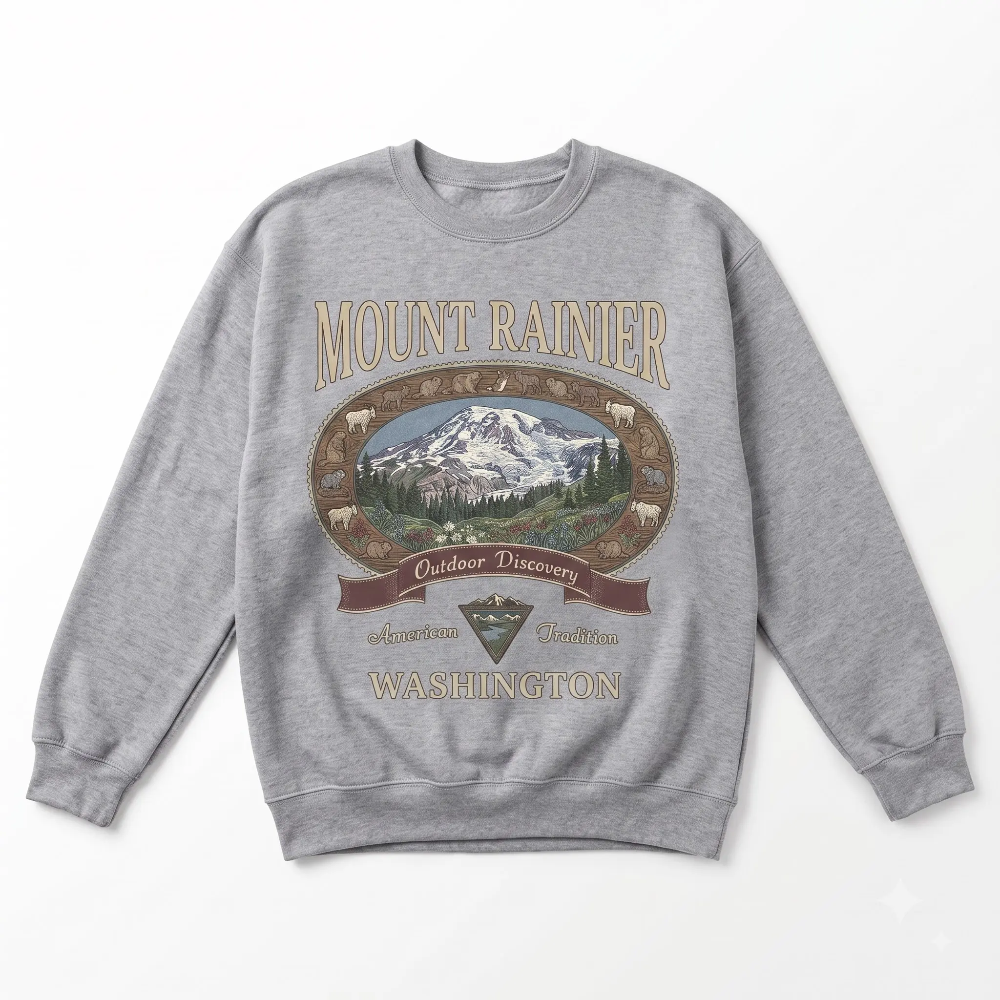 Retro Mount Rainier Washington Sweatshirt, Vintage 90s American Tradition Pacific Northwest Crewneck, Nostalgia Hiking Old School Gift