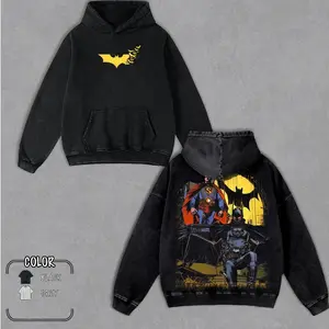Dark Knight Vigilante Comic Hoodie Steampunk Hero Illustration Heavyweight Acid Wash Oversized Pullover Premium Cotton Streetwear for Men & Women T52