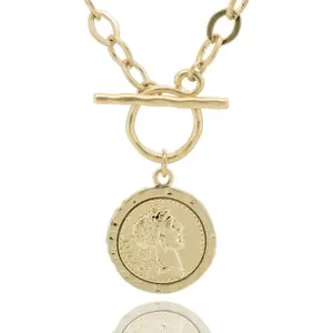 Plated Roman Chunky Layered Gold Coin Necklace For Women 18 Inches Thick Link Chain