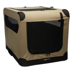 2-Door Portable Soft-Sided Folding Soft Dog Travel Crate Kennel, Medium (M 30" x 21" x 21"), Tan