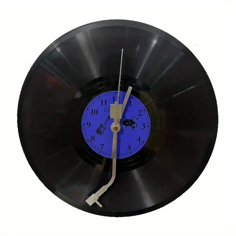 Vintage Vinyl record Wall Clock, Battery Operated Wall Clock, Music Theme, Classic bule Label Design, Home Decoration, Hotel Decoration, School Classroom Decoration, Unique Christmas, Halloween, Birthday Gift, Tabletop Decoration, Suitable for All Seasons