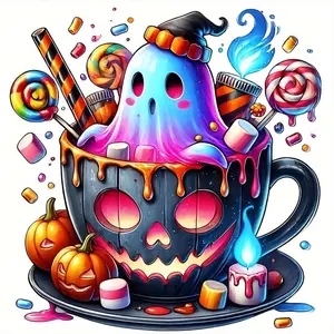 Ghost in Cup Pattern DIY Diamond Arts Colorful Painting Kit without Frame, DIY 5D Diamond Arts Colorful Painting Kit, Wall Art Decor for Home, Halloween