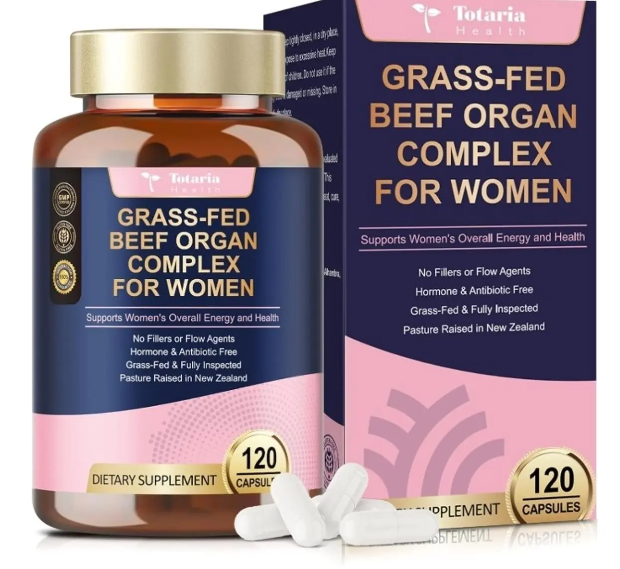 Beef Organ Supplement for Women - Beef Liver, Kidney, Heart,Uterus Tissue - Balance Hormones & Women's Overall Energy - Grass Fed, Pasture Raised - Natural Iron Supplement with Folate - 120 Capsules