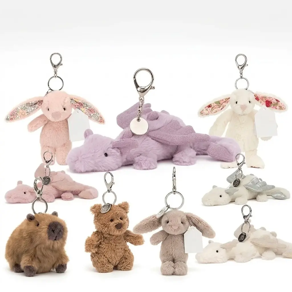 Jellycat Bag Charm Collection, Cute Mini Plush Keychain, Soft Stuffed Animal Backpack Charm, Kawaii Purse Accessory, Gift for Kids, Teens & Plush Collectors