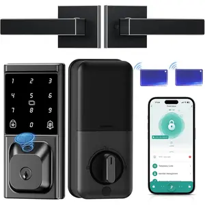 Smart Deadbolt Lock with 2 Lever Handles, Keyless Entry Door Lock Set, Fingerprint, Touchscreen Keypad, APP Control, Temporary Passcode, Auto Lock, IP54 Waterproof, Easy Install for Front Door