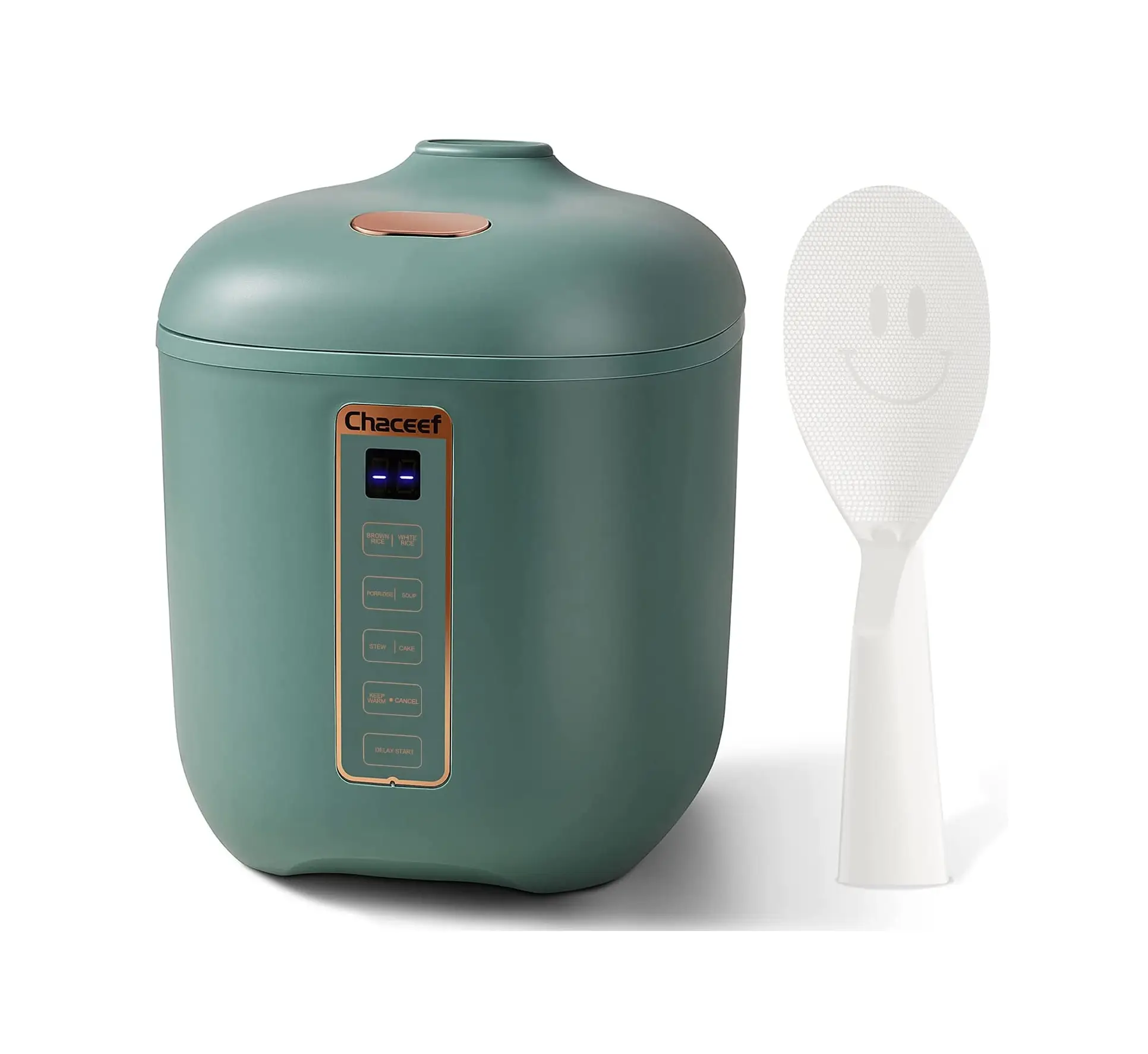 CHACEEF Mini Rice Cooker 2-Cups Uncooked by Dezin, 1.2L Portable Non-Stick, Smart Control Multifunction Small Travel Cooker with 24 Hours Timer Delay