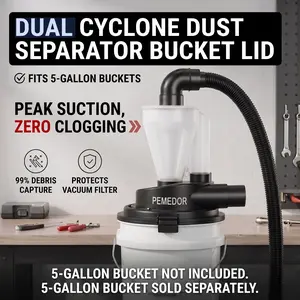 2.5'' Dual Cyclone Dust Separator for Shop Vac, Pre-Separator for Sawdust & Debris, Fits US Standard Buckets（Exclude),Reduces Filter Clogging Dust Separator Dust Collection Woodworking
