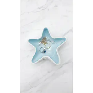 Starfish Ceramic Jewelry Dish – Seashell Trinket Tray & Ring Holder for Bathroom, Bedroom & Gifts