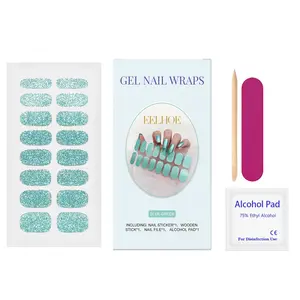 EELHOE Soft Gel Nail Sticker Set (Shiny Blue-Green) Semi-Baked Nail Paper, Fresh And Shiny Minimalist Style Soft Nail Stickers