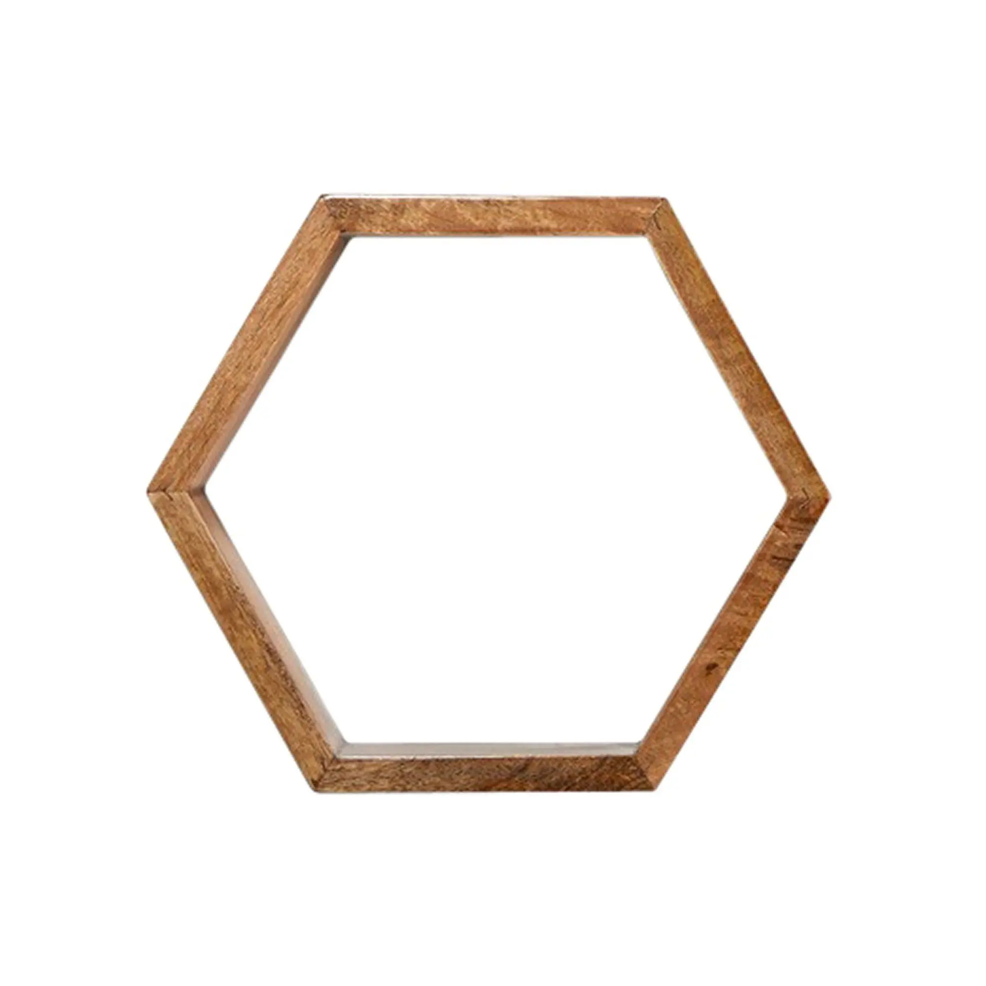12” Wooden Geometric Hanging Hexagon Floating Shelves (Set of 5) for Bedroom Wall Decor, Home Room Accent