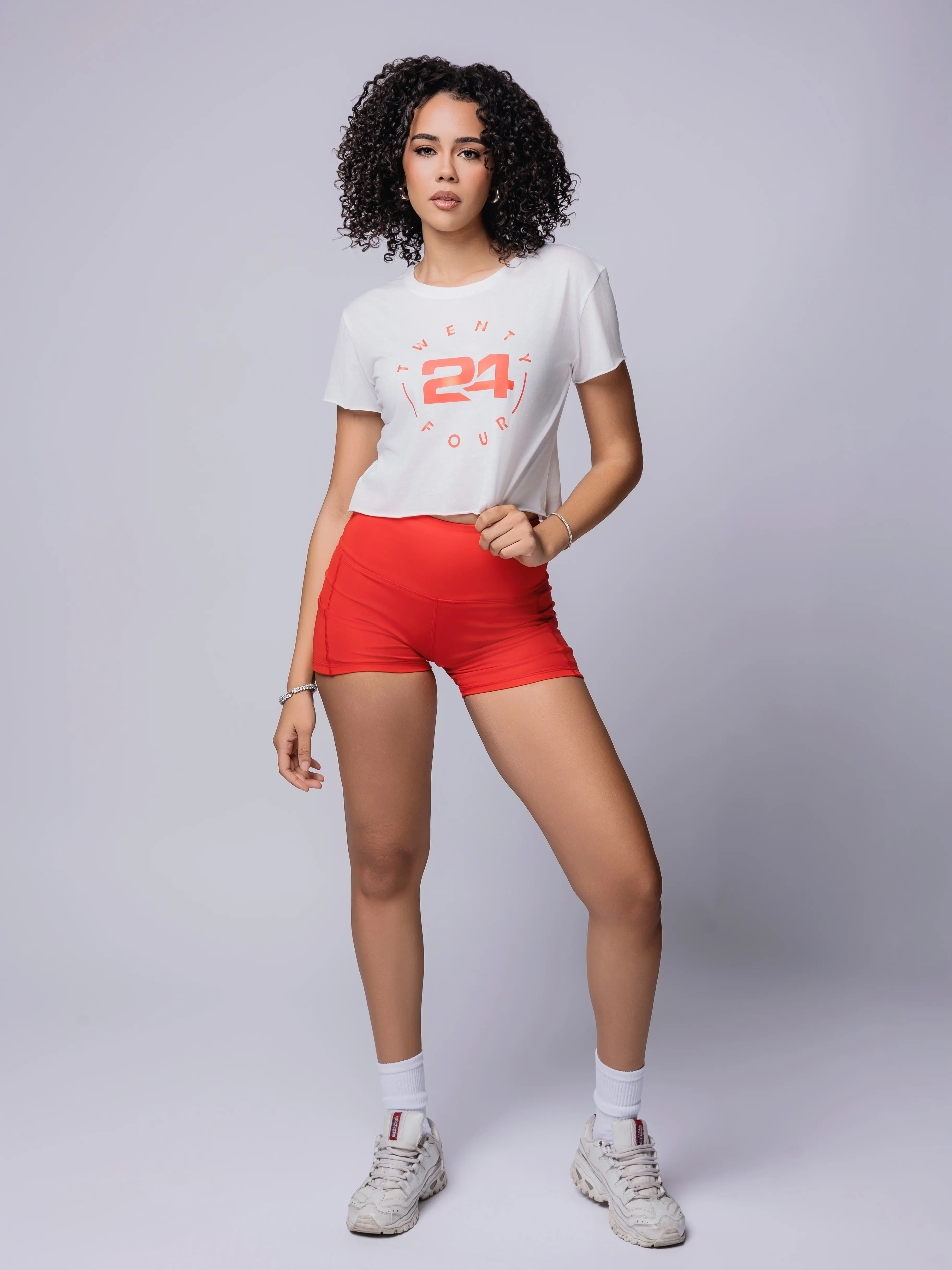 24Core Crop Top - White with red logo