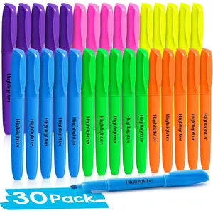 30 Pack Highlighters in 6 Assorted Colors, No Bleed, Bright With Soft Chisel Tips, Ideal for Office and School Supplies