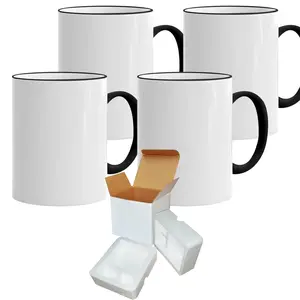4-Pack 11 oz Black Rim & Handle Sublimation Mugs with Foam Support Mug Shipping Boxes