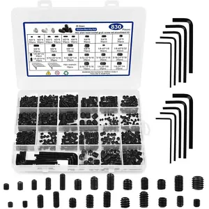 830 count 25 Sizes Metric + SAE Set Screw Assortment Kit, Internal Hex Drive Cup-Point Allen Screws Set 12.9 Class Alloy Steel Grub Screw (M3-M8, 1/8"-40 to 5/16"-18)