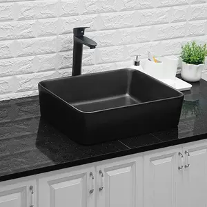 1pc Rectangular Matte Black Vessel Sink 19"x15" Modern Bathroom Sink Rectangle Above Counter Porcelain Ceramic Vessel Lavatory Countertop Vanity Sink Bowl Art Basin
