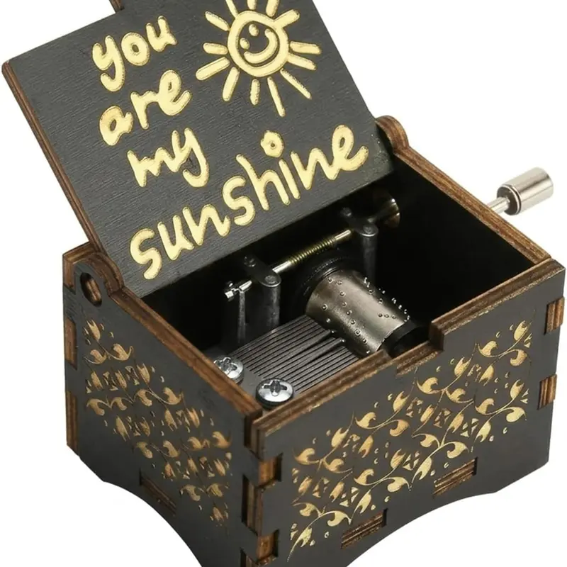 You are My Sunshine Wooden Music Box, Antique Engraved Musical Box, Trinket Box Small Musical Boxes-Gifts for Lover, Boyfriend, Girlfriend, Husband, Wife