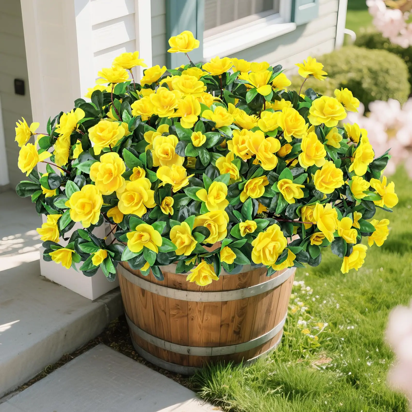12 Bundles Artificial Flowers for Outdoors, Fake Silk Azalea Bouquet, Realistic UV Resistant, Garden Porch Planter, Summer Home Decor, Decorative Flowers, Artificial Roses Bouquet, Artificial Plant Set, Artificial Bouquets