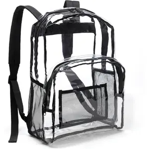 Transparent School Backpack, With Water-Resistant PVC Plastic Material and Ruggedly Reinforced Shoulder Straps, Clear