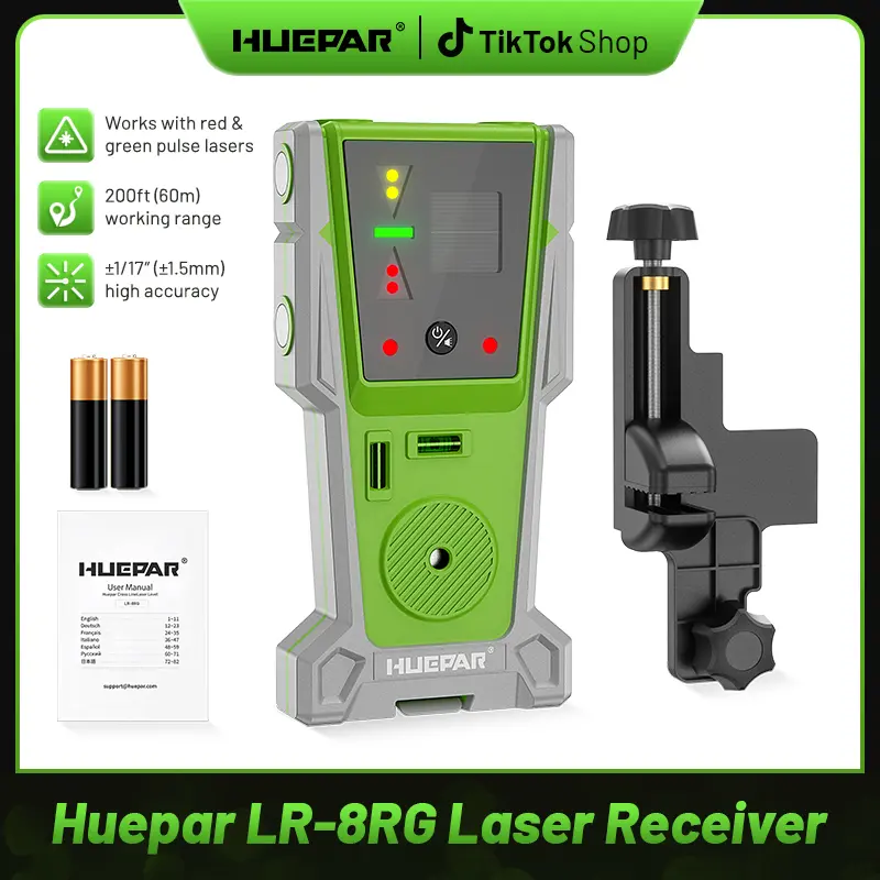 Huepar LR-8RG Laser Receiver for Laser Levels, Green & Red Beams, Up to 200Ft, Compatible with All Pulse Mode Laser Levels