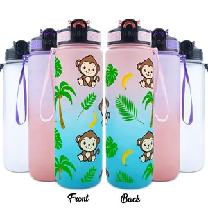 32oz Water Bottle, 1 Count Cute Monkey Pattern Sports Water Bottle with Time Marker, Outdoor Durable Large Capacity Hiking Water Bottle, Drinkware