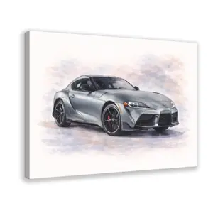 Toyota Supra Watercolor Canvas Wall Art – Modern Car Wall Decor, Sports Car Painting Print 12 x 18 in