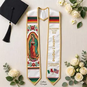 Personalized 2026 Graduation Sash - Virgin of Guadalupe Stole with Serape, Flags, Custom Class of 2026 San Diego State University Design