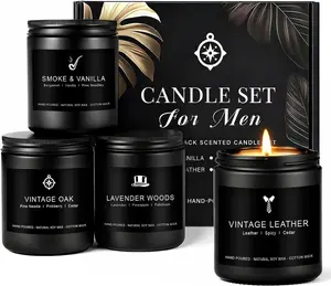 Candles for Men Gift Set, 4 Pack Masculine Scented Soy Candles for Men, Leather, Smoke, Oak & Lavender Scents, Aromatherapy Candle Gift Set for Dad, Husband, Boyfriend, Birthday & Father’S Day Gifts MKCLDE